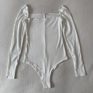 Reformation White Ribbed Square Neck Bodysuit Women's Small